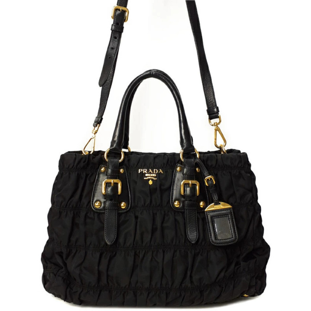 Prada Nappa Gaufre Handbag black ruched leather